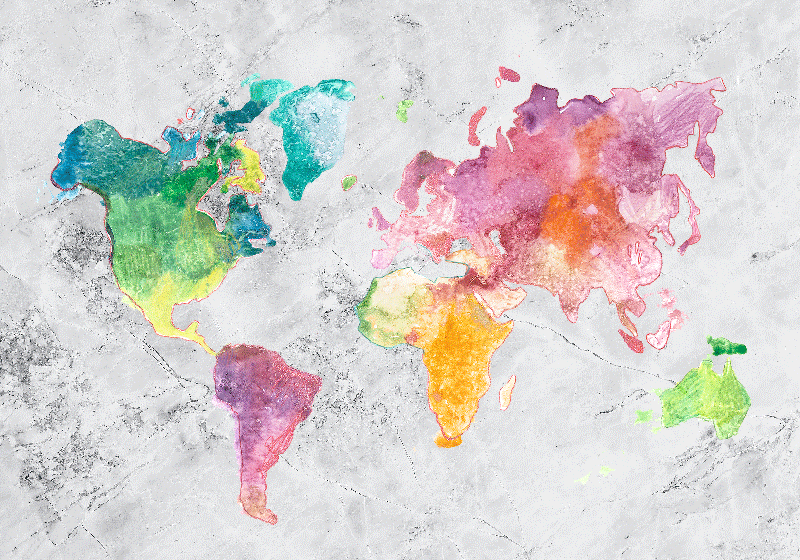 Tapis vinyle carte du monde aspect pierre, carte colorée - TenStickers