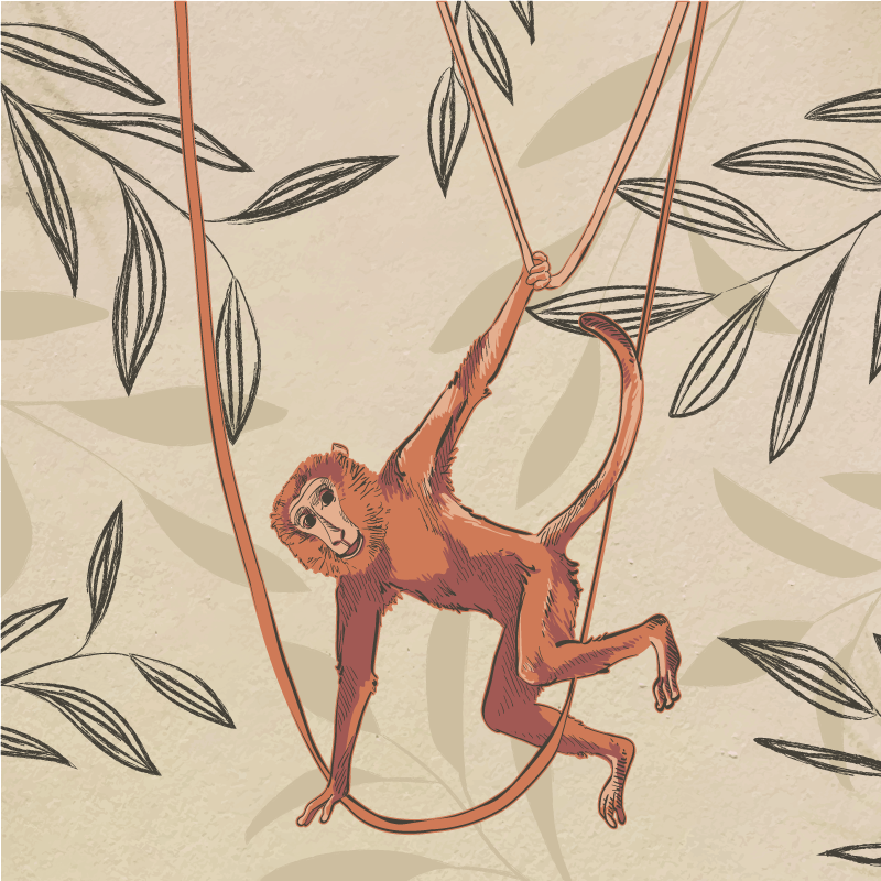Tapis vinyle pour enfants singe bébé sur plante - TenStickers
