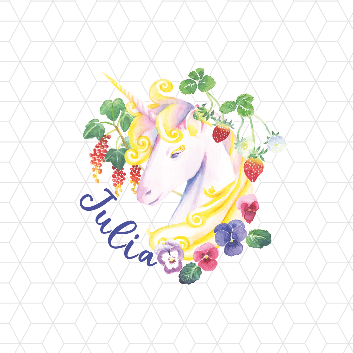 Tapis vinyle pour enfants tête de licorne sur hexagones - TenStickers