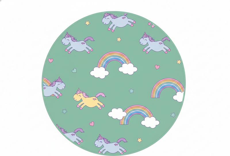 Tapis vinyle pour enfants fond teal licornes et arcs-en-ciel - TenStickers