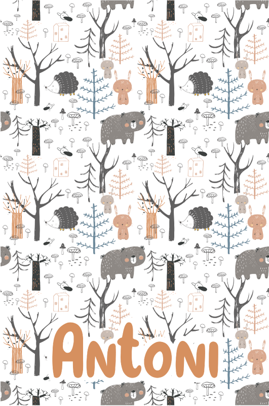Tapis vinyle pour enfants forêt scandinave avec animaux - TenStickers