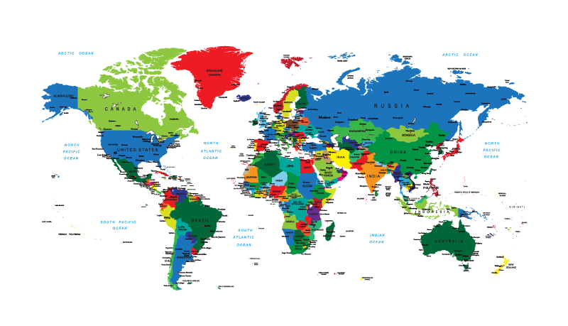 Tapis vinyle carte du monde cartographie politique - TenStickers
