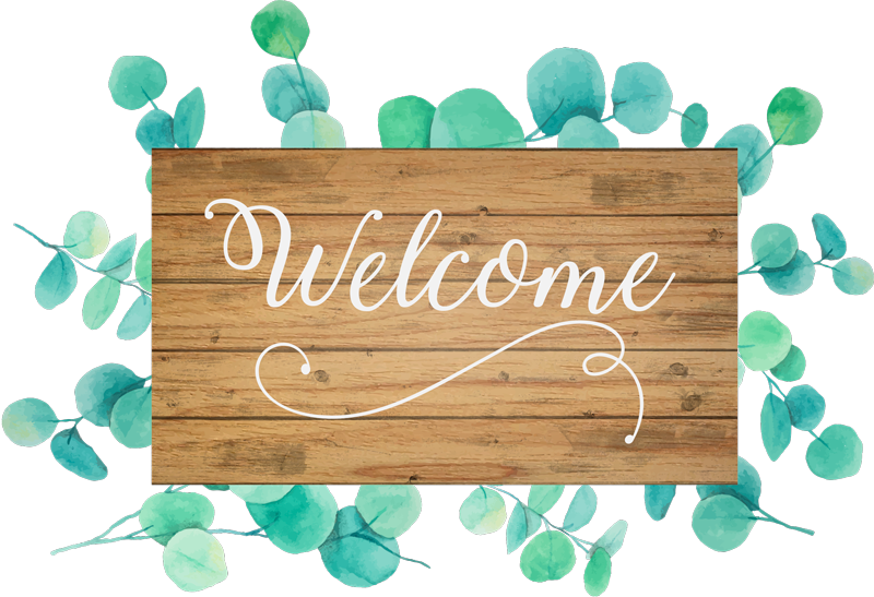 Tapis vinyle entrée eucalypte texte bienvenue - TenStickers