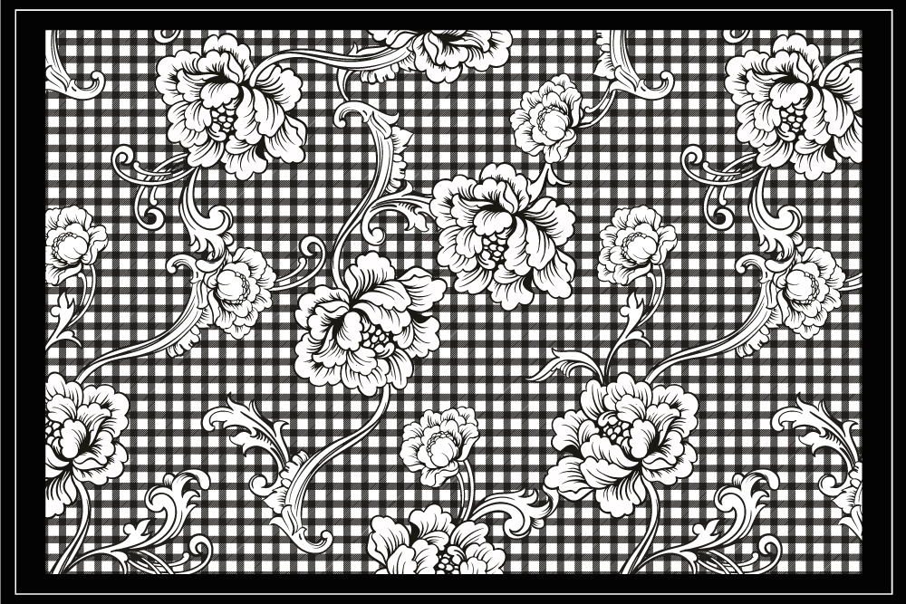 Tapis vinyle gris motif vichy vintage noir et blanc - TenStickers