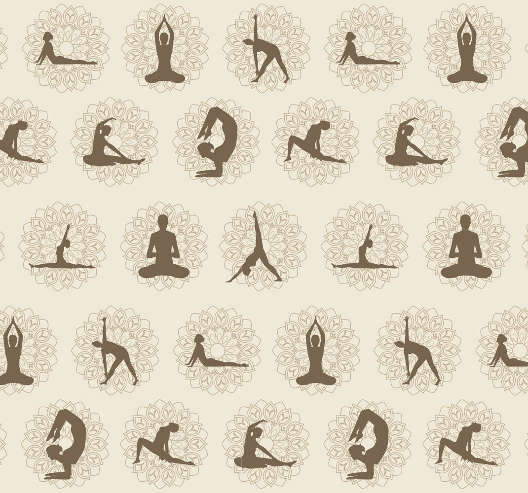Tapis vinyle beige avec icônes de yoga marron - TenStickers
