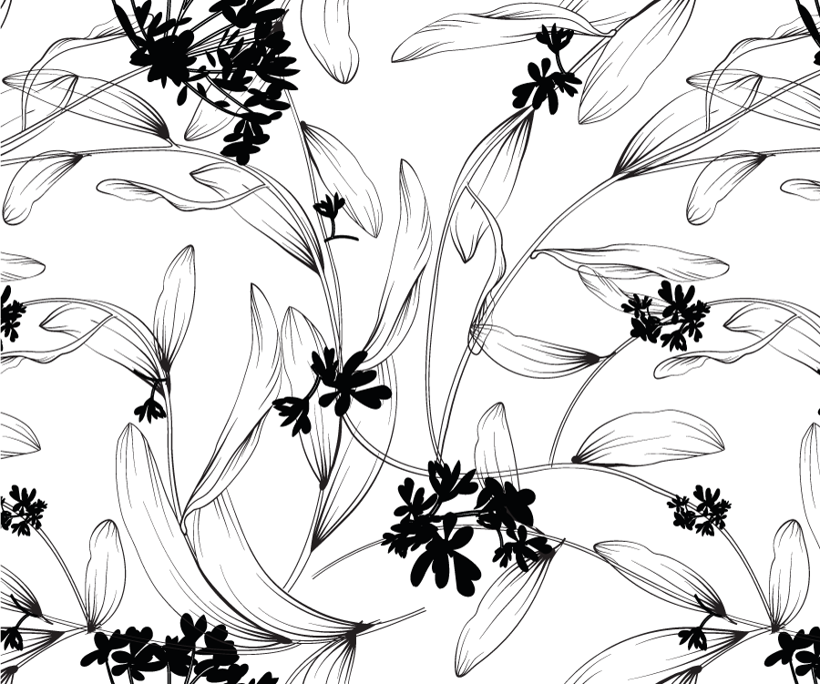 Tapis vinyle blanc motif feuilles noires - TenStickers