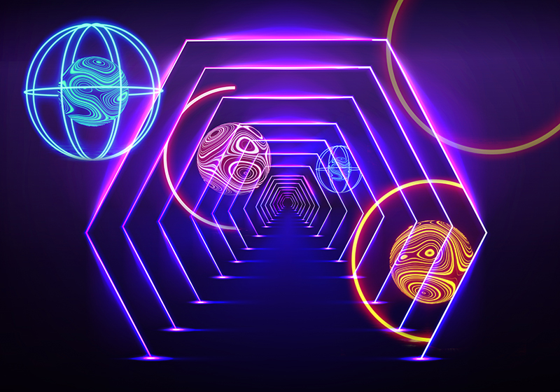Tapis vinyle violet vue tunnel hexagonal néon - TenStickers