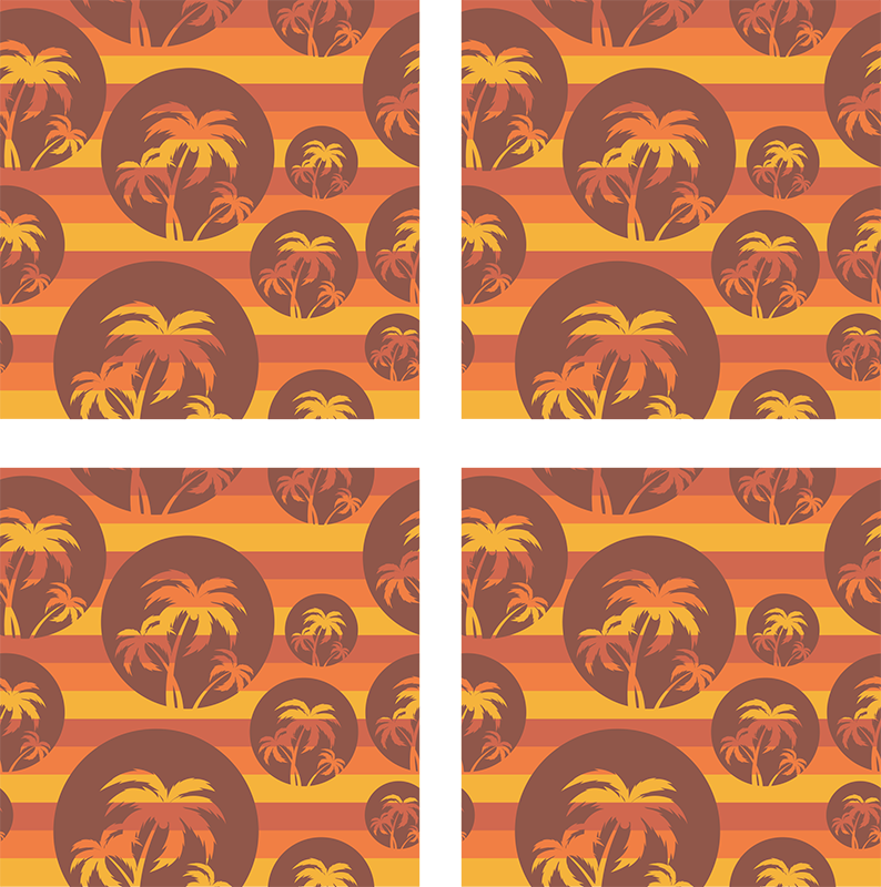 Tapis vinyle orange motif coucher de soleil et palmiers - TenStickers