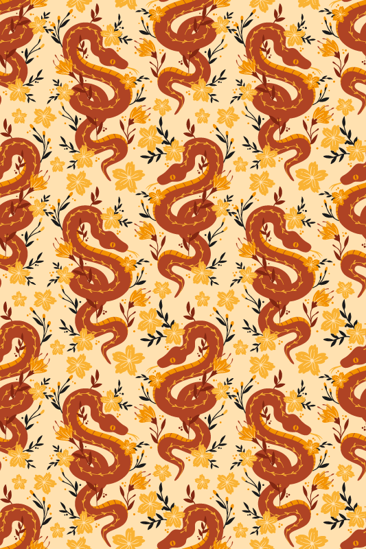 Tapis vinyle orange serpent orange avec fleurs sauvages - TenStickers