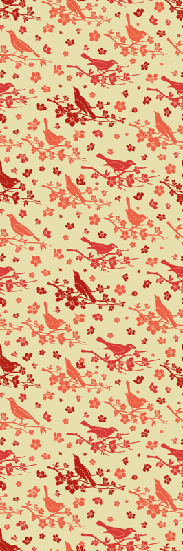 Tapis vinyle orange arbres orientaux avec oiseaux - TenStickers
