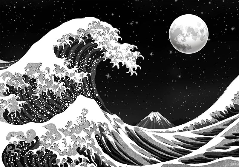 Tapis vinyle noir vague de kanagawa nocturne - TenStickers