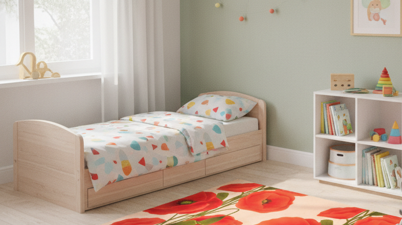 Tapis vinyle rouge motif coquelicots - TenStickers