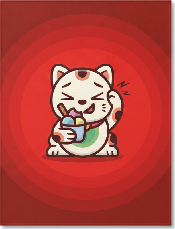 Tapis vinyle rouge chat mignon avec une glace - TenStickers