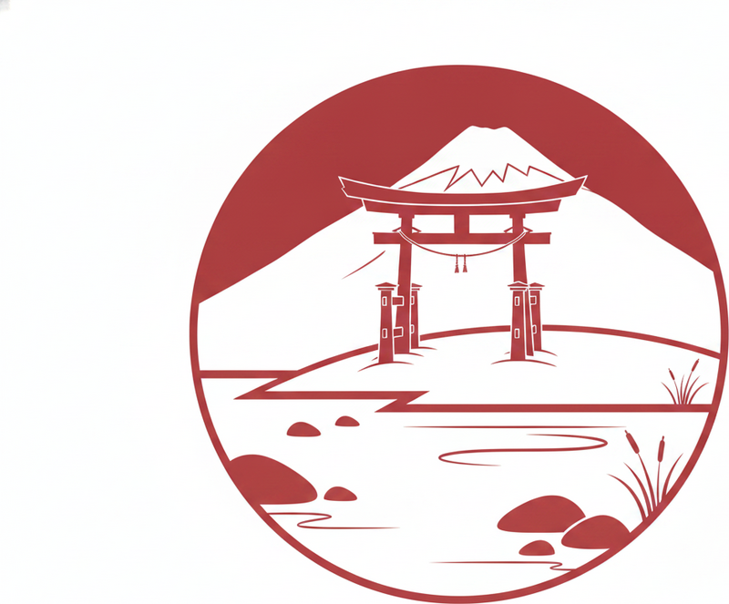 Tapis vinyle rouge structure japonaise avec lac et montagnes - TenStickers
