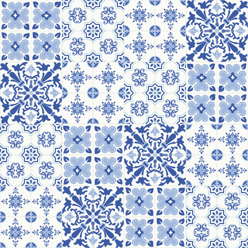 Tapis vinyle carreaux de ciment effet de carrelage bleu - TenStickers