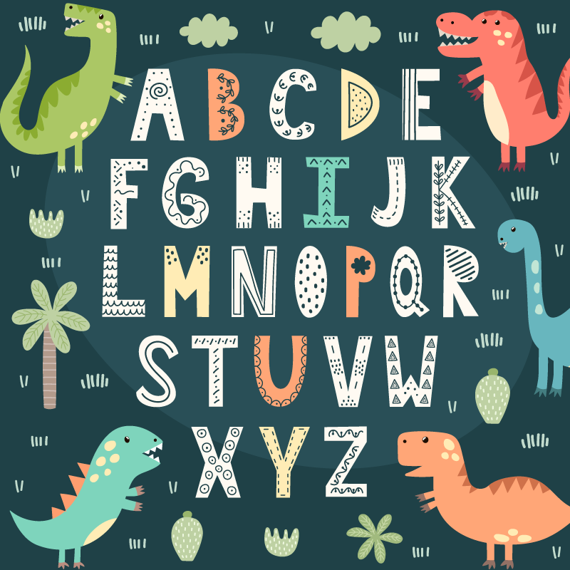 Tapis vinyle chambre salle de jeux alphabet dinosaure - TenStickers