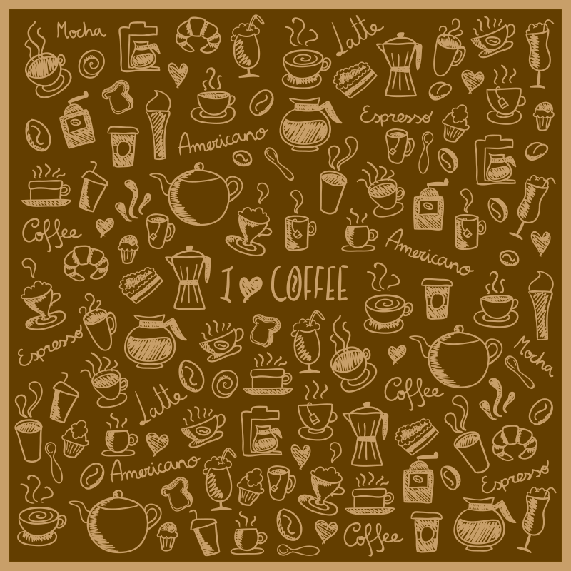 Tapis vinyle cuisine collection de griffonnages de café - TenStickers
