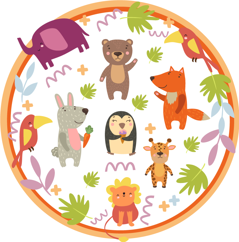 Tapis vinyle pour enfants safari dans la jungle circulaire - TenStickers