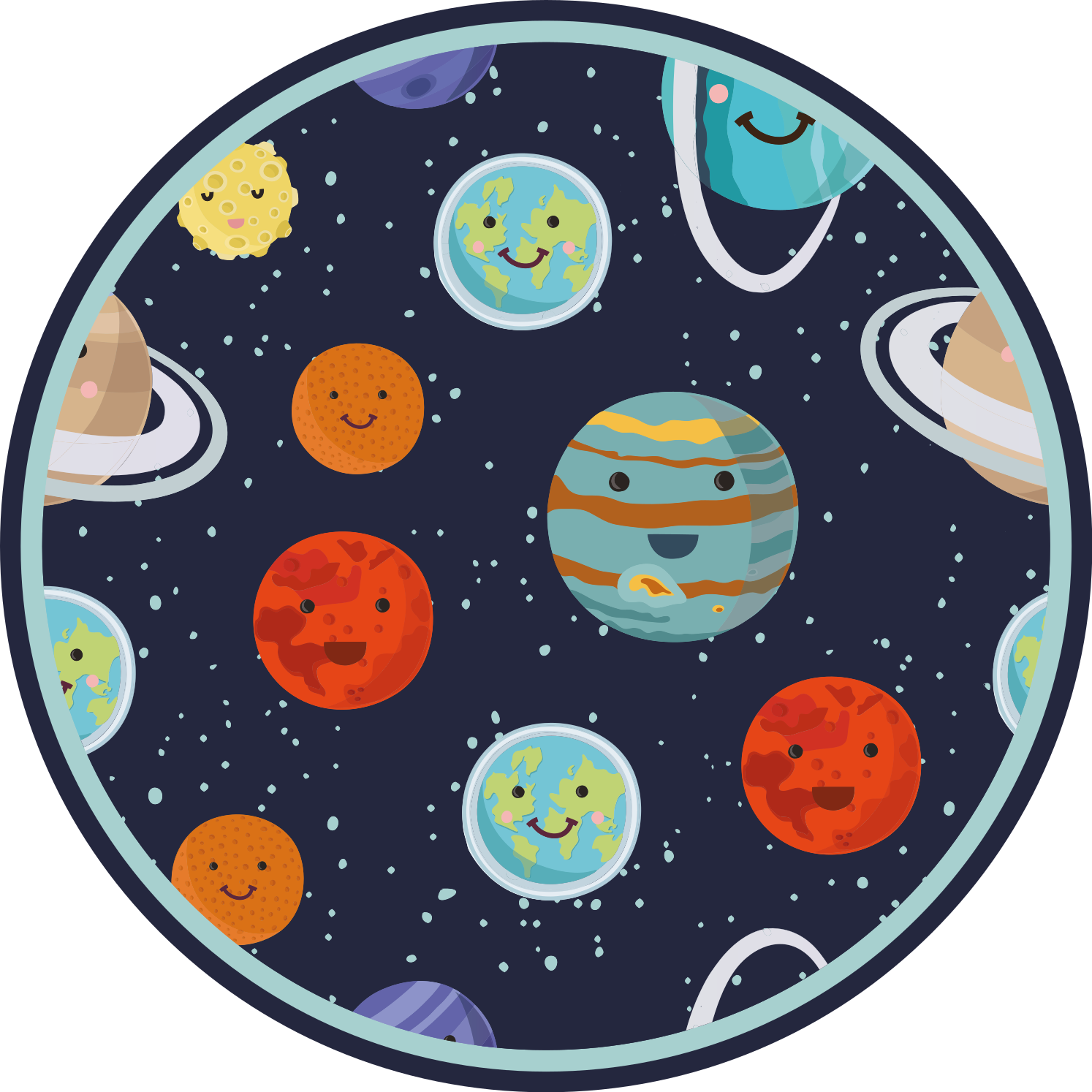 Tapis vinyle pour enfants cercle de planètes souriantes - TenStickers