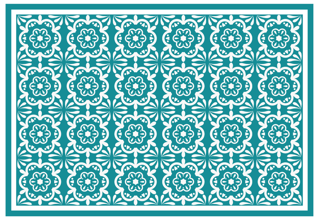 Tapis cuisine motif floral sarcelle - TenStickers