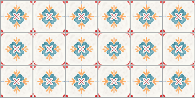 Tapis vinyle carreaux de ciment motif de carrelage floral - TenStickers