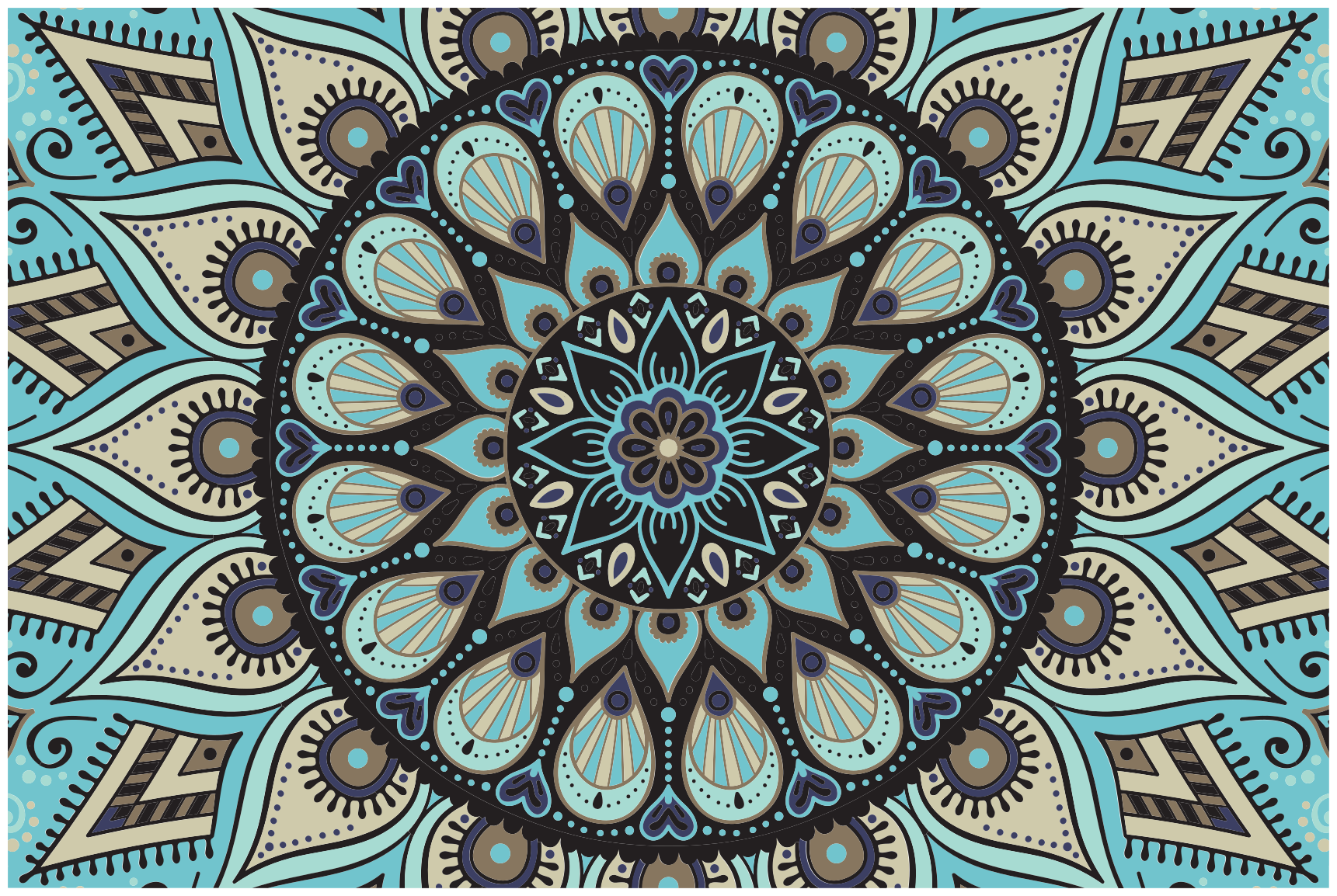Tapis vinyle mandala Ethnique noir et bleu - TenStickers