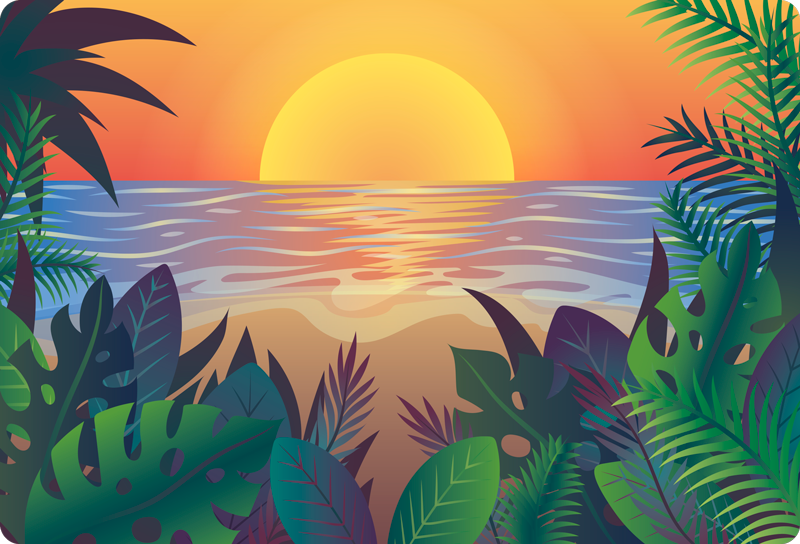Tapis vinyle nature coucher de soleil tropical - TenStickers