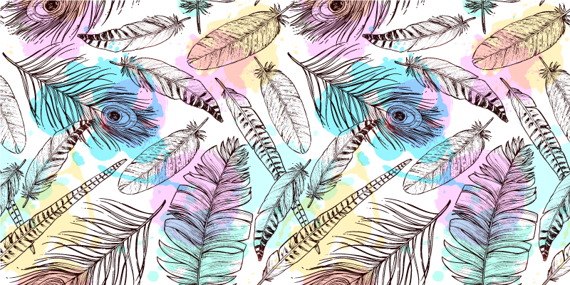 Tapis vinyle fleurs et plantes motif de plumes - TenStickers