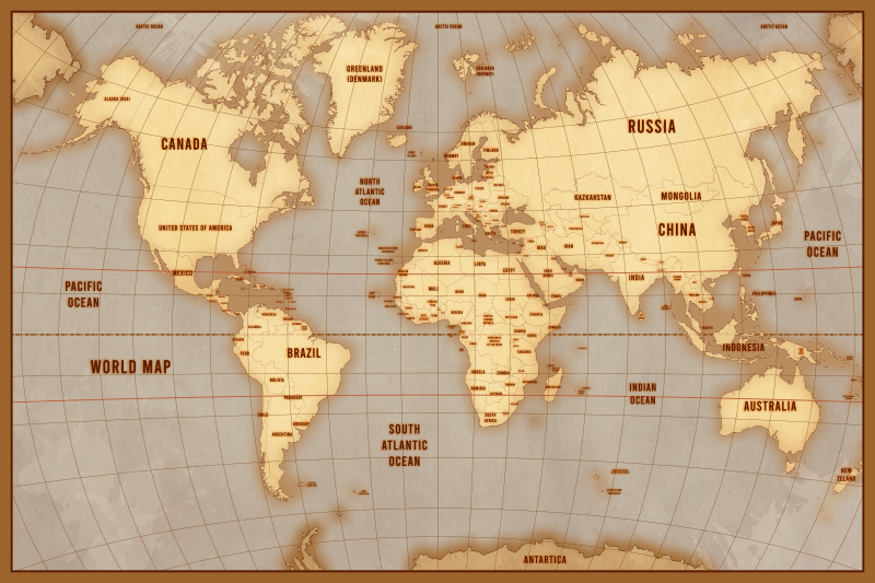 Tapis vinyle carte du monde disposition beige vintage - TenStickers