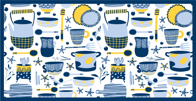 Tapis vinyle cuisine motif bleu ustensiles - TenStickers