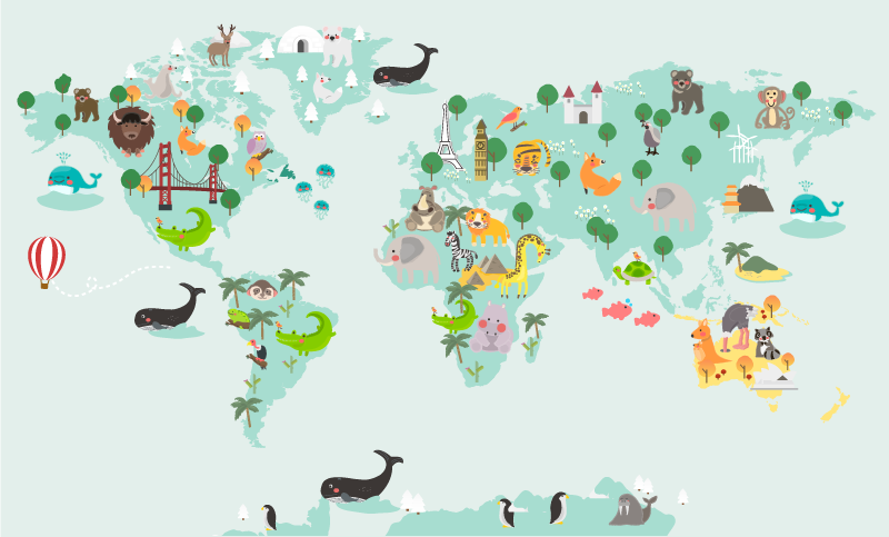 Tapis vinyle pour enfants Carte du monde turquois nordique - TenStickers