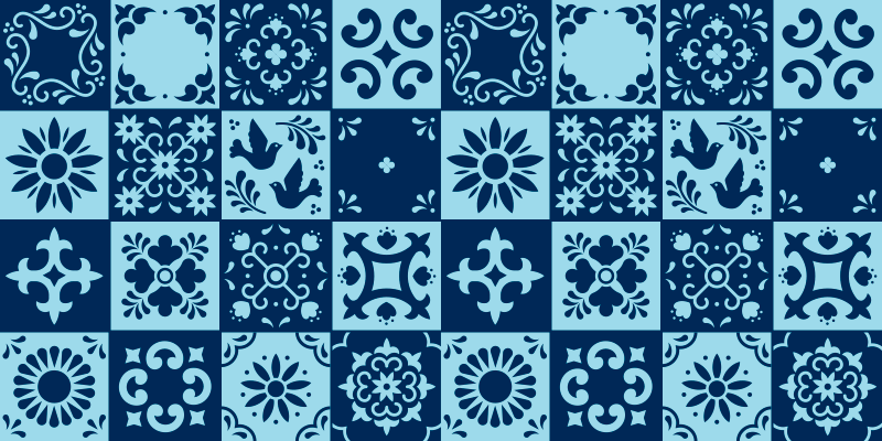 Tapis vinyle carreaux de ciment mosaïque bleue - TenStickers