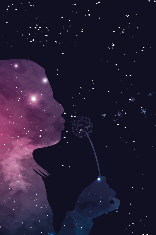 Tapis vinyle étoile fille cosmique soufflant un pissenlit - TenStickers