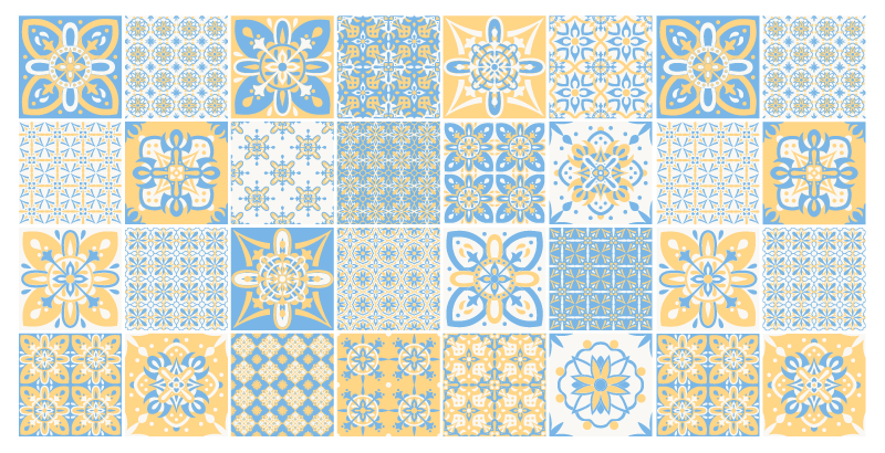 Tapis vinyle cuisine tuiles bleu jaune - TenStickers