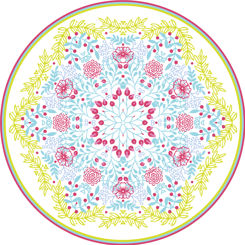 Tapis vinyle mandala motif botanique bleu et rose - TenStickers