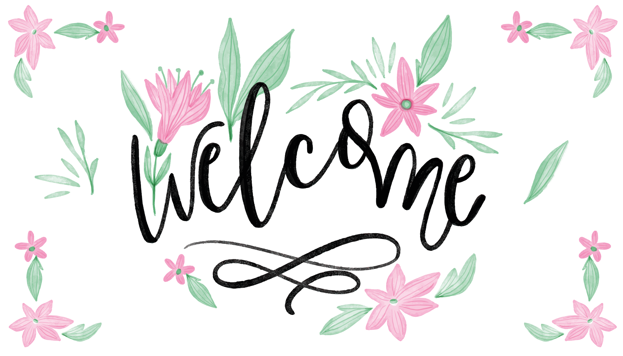 Tapis vinyle entrée fleurs de bienvenue à la maison - TenStickers