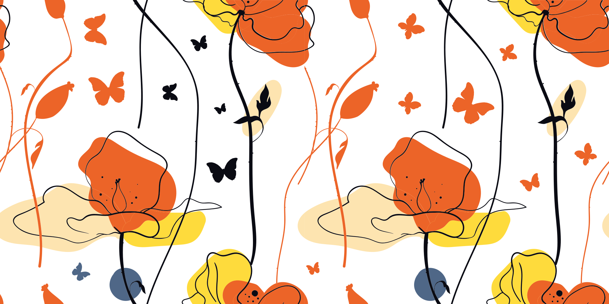 Tapis vinyle fleurs et plantes motif minimaliste papillons - TenStickers