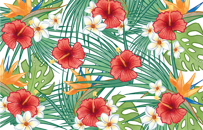 Tapis vinyle fleurs et plantes thème floral tropical - TenStickers