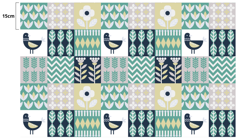 Tapis vinyle carreaux de ciment motif d'oiseau coloré - TenStickers