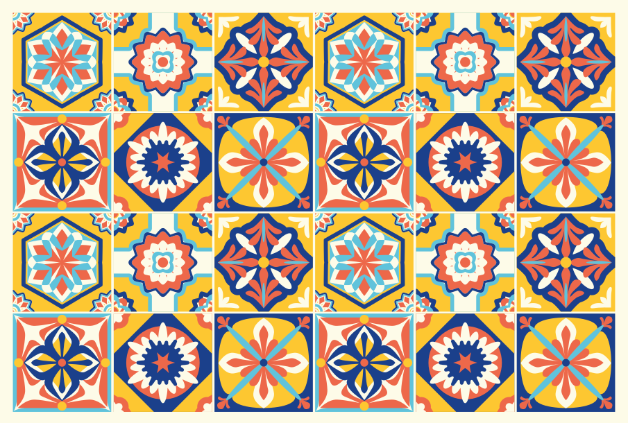 Tapis vinyle carreaux de ciment motif de mosaïque coloré - TenStickers