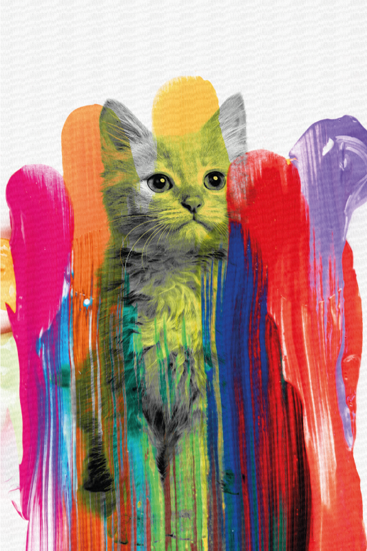 Tapis vinyle moderne portrait de chat coloré - TenStickers