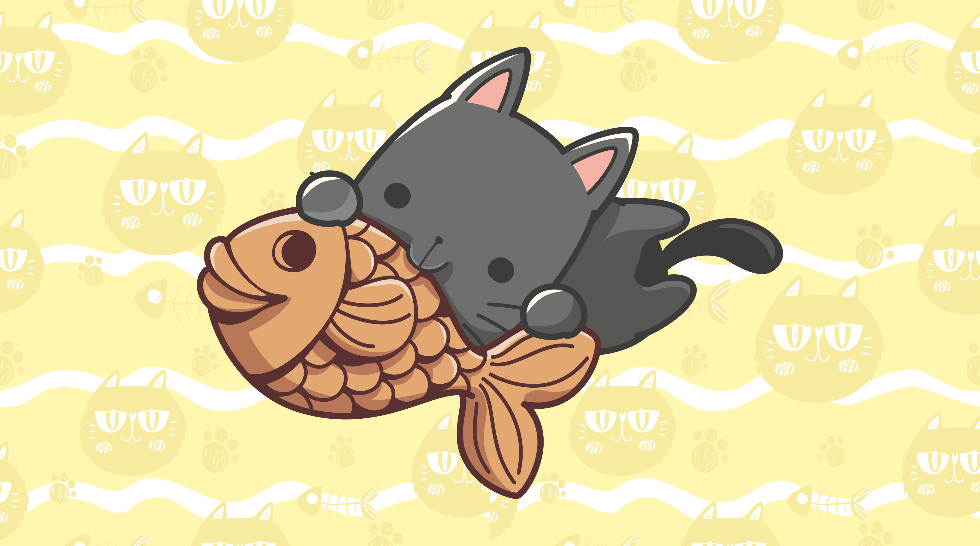 Tapis vinyle animal bébé chat mangeant du poisson - TenStickers
