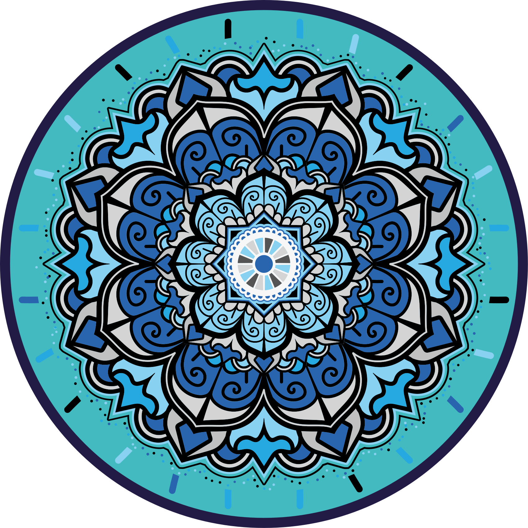 Tapis vinyle rond mandala bleu complexe - TenStickers