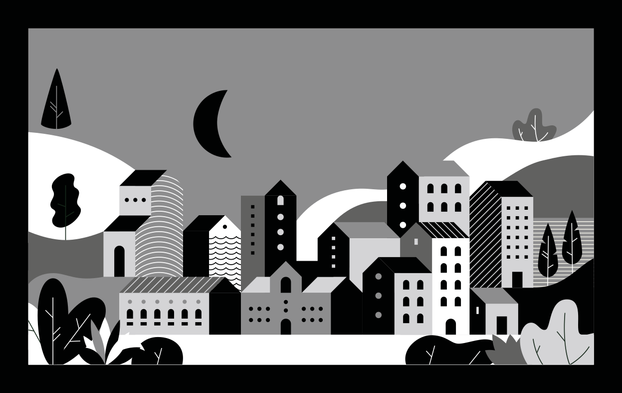 Tapis vinyle moderne paysage urbain en noir et blanc - TenStickers