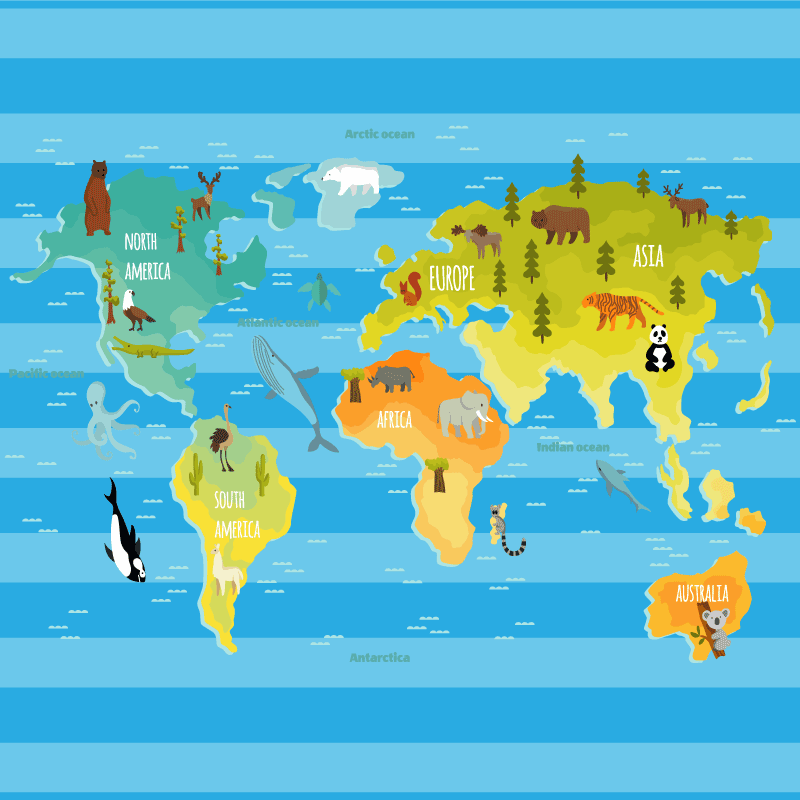 Tapis vinyle carte du monde à rayures bleues - TenStickers