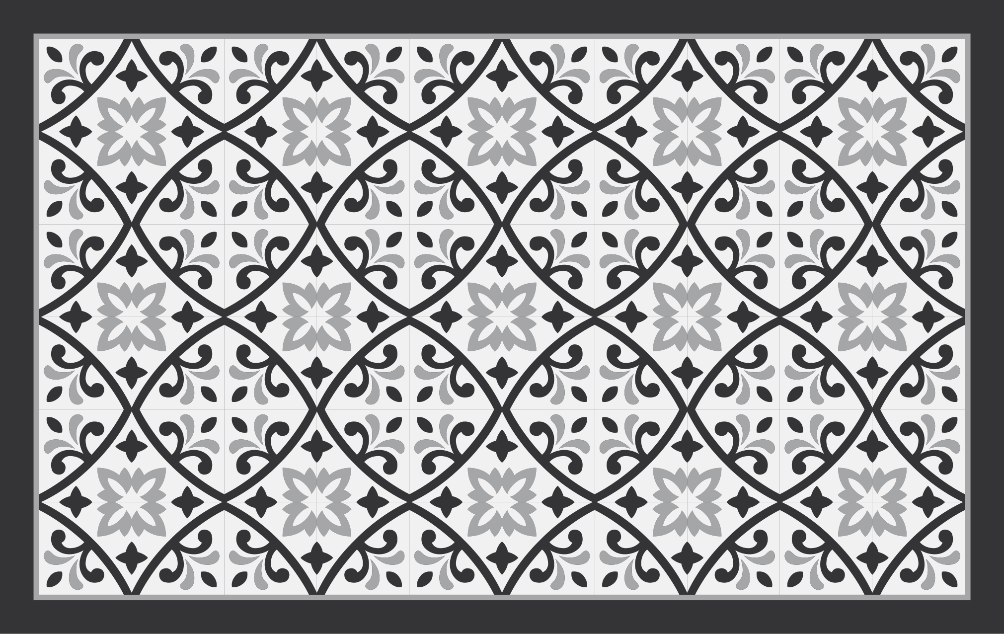 Tapis vinyle carreaux de ciment motif floral monochrome - TenStickers