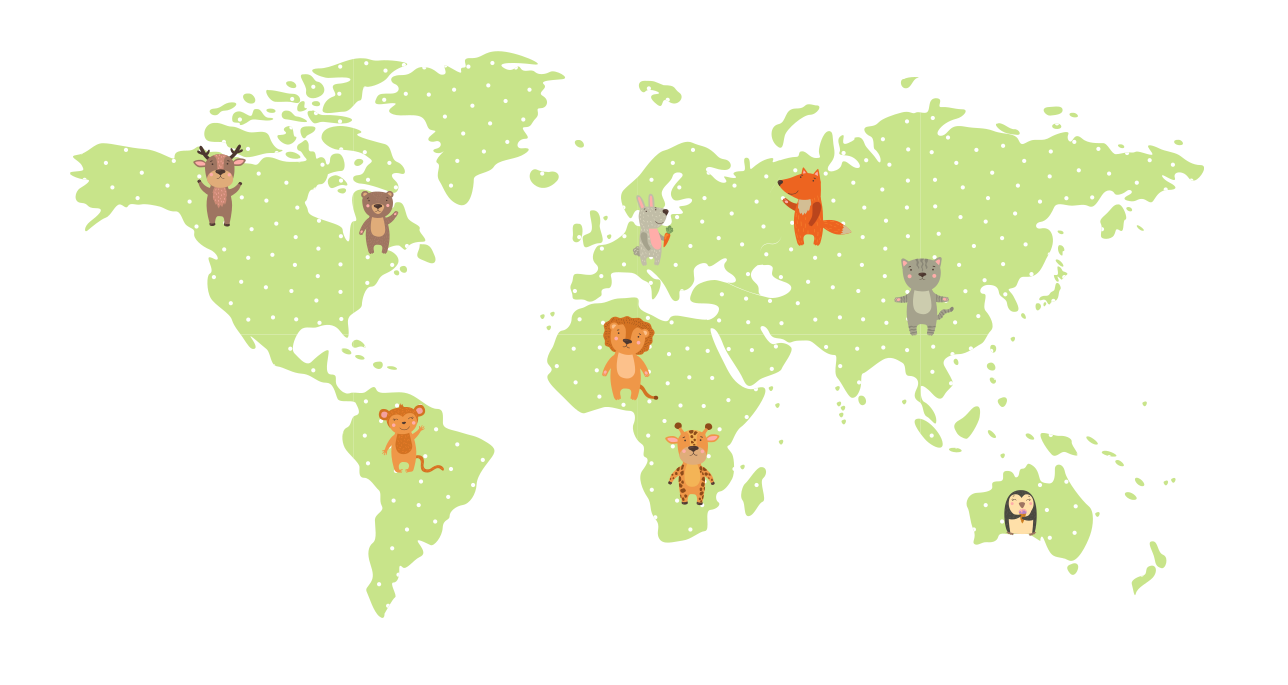 Tapis vinyle carte du monde faune enfantine minimaliste - TenStickers