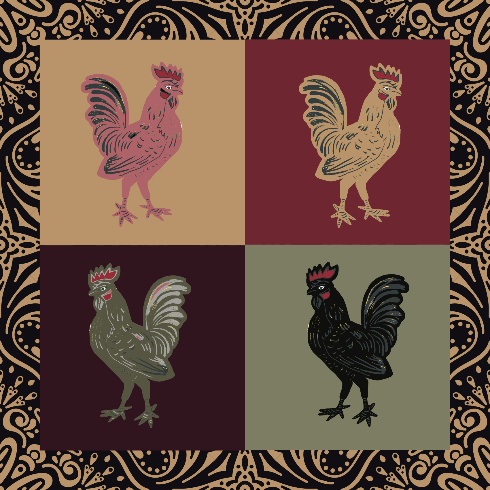 Tapis vinyle animal coq en carreaux classiques - TenStickers