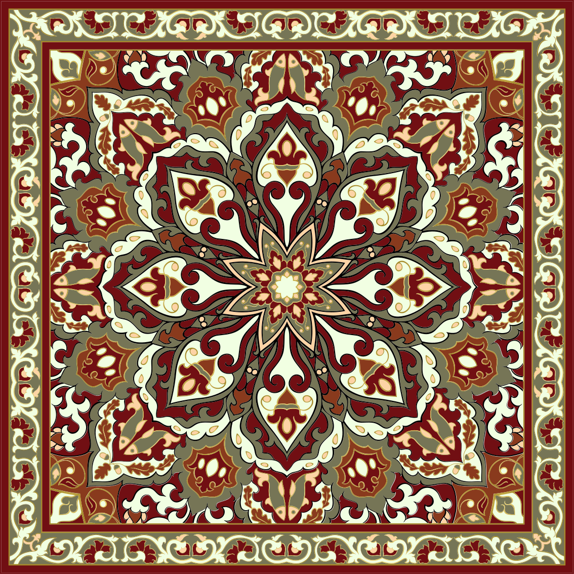 Tapis mosaique vinyle motif floral détaillé - TenStickers