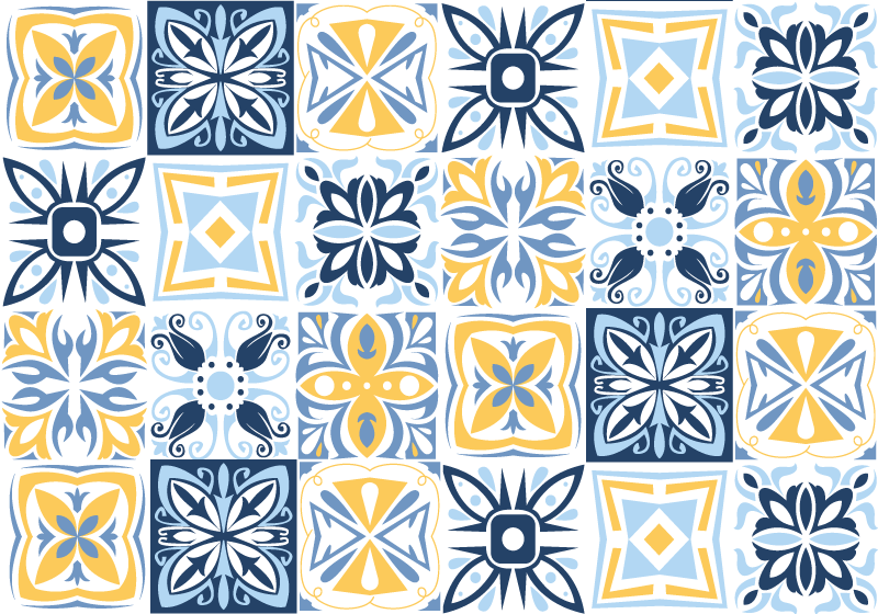 Tapis mosaique vinyle tuiles bleu jaune - TenStickers